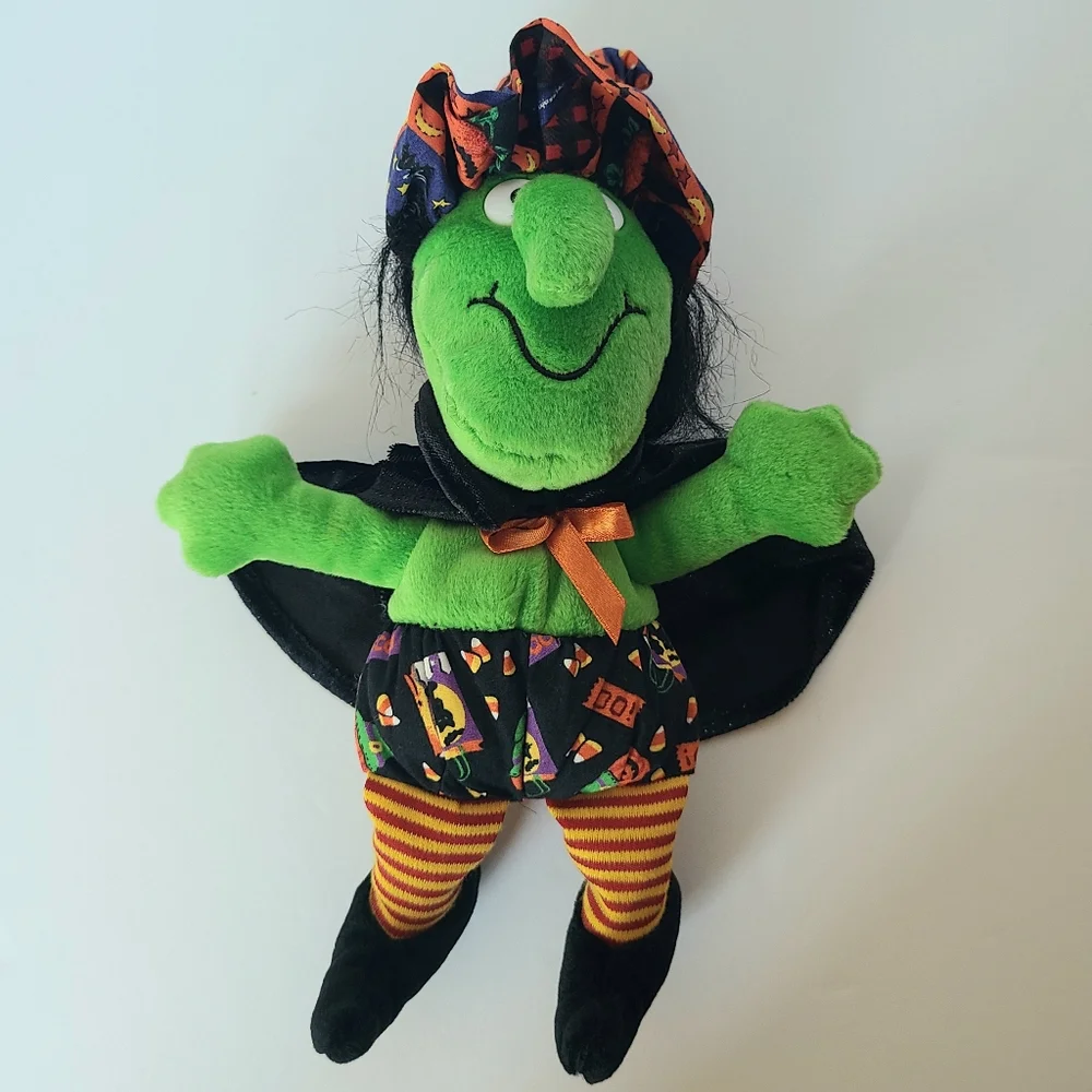 Whimsical Chosun Halloween Witch Plush Stuffed Doll Shelf Sitter Pumpkin Toy Vtg